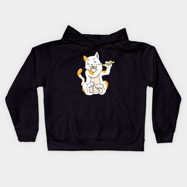 Beautiful cat is playing the flute Kids Hoodie by Markus Schnabel